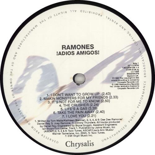 Ramones ADIOS AMIGOS LPレコード UKオリジナル盤 Ramones – ¡Adios Amigos! – Vinyl (LP, Album), 1995 [r2116950